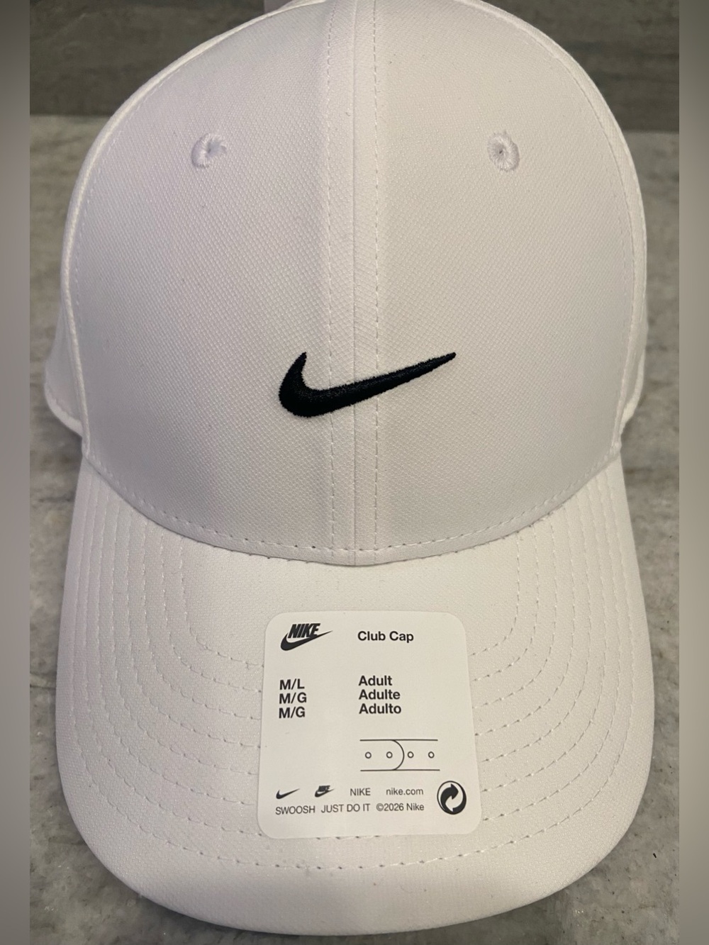 Nike Dri Fit White Club Cap - Size Med / Large